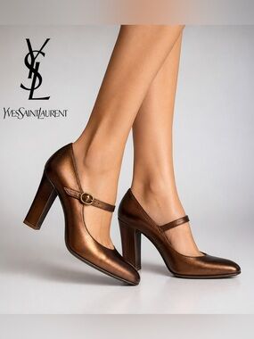 Vintage Yves Saint Laurent YSL Bronze Metallic Mary Jane Pumps 36.5